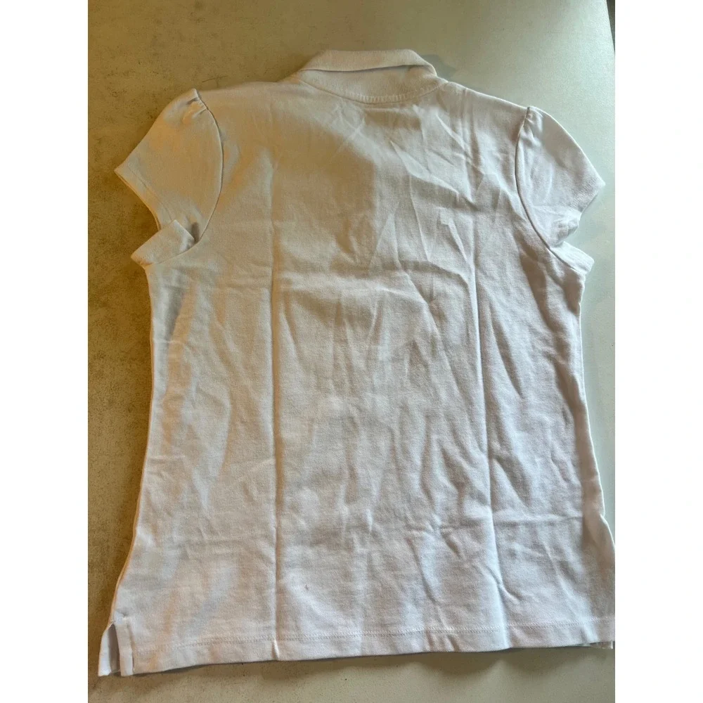 The Childrens Place Girls 2 Pack Ruffle Polo Shirts Wht Grn Size L Uniform NWT